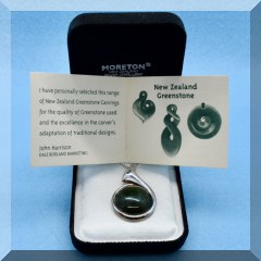J05. New Zealand greenstone and sterling silver pendant on 18” chain - $38